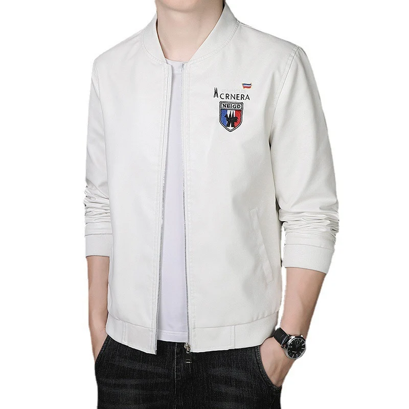 Herren leichte Bomberjacke im Casual-Urban-Stil mit gesticktem Wappen und gerippten Bündchen Drune