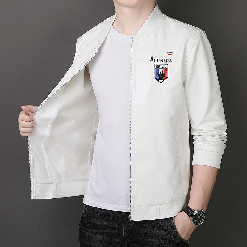 Herren leichte Bomberjacke im Casual-Urban-Stil mit gesticktem Wappen und gerippten Bündchen Drune