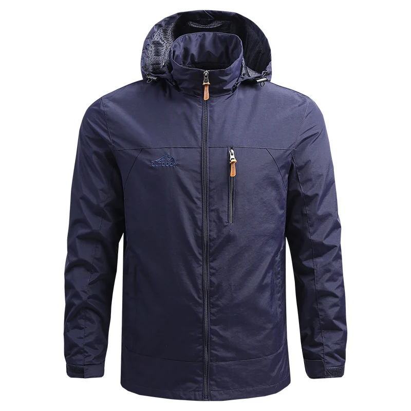 Herren Leichte atmungsaktive Outdoorjacke mit Kapuze, Brust-Reißverschluss und windabweisender Shell Drune