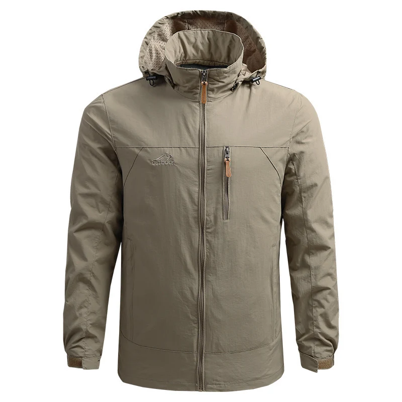 Herren Leichte atmungsaktive Outdoorjacke mit Kapuze, Brust-Reißverschluss und windabweisender Shell Drune