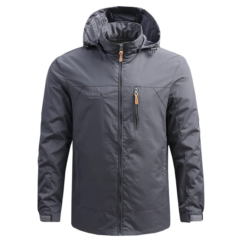 Herren Leichte atmungsaktive Outdoorjacke mit Kapuze, Brust-Reißverschluss und windabweisender Shell Drune