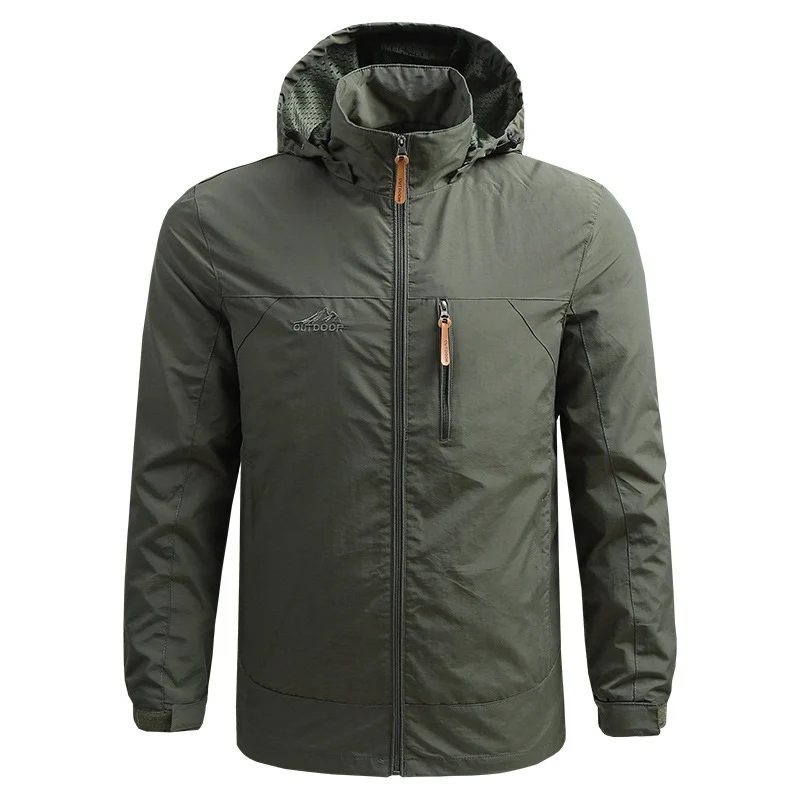 Herren Leichte atmungsaktive Outdoorjacke mit Kapuze, Brust-Reißverschluss und windabweisender Shell Drune
