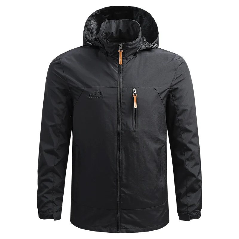 Herren Leichte atmungsaktive Outdoorjacke mit Kapuze, Brust-Reißverschluss und windabweisender Shell Drune