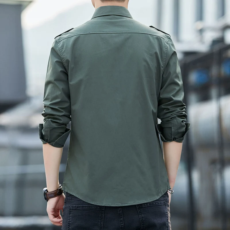 Herren legeres Utility-Overshirt aus Baumwollmix mit Schulterpatten und Pattentaschen Drune