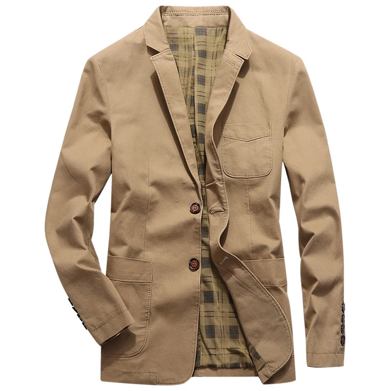 Herren legeres Canvas-Sakko mit aufgesetzten Taschen und kariertem Innenfutter Drune