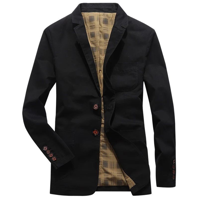Herren legeres Canvas-Sakko mit aufgesetzten Taschen und kariertem Innenfutter Drune