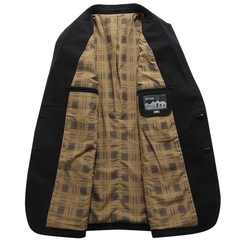 Herren legeres Canvas-Sakko mit aufgesetzten Taschen und kariertem Innenfutter Drune