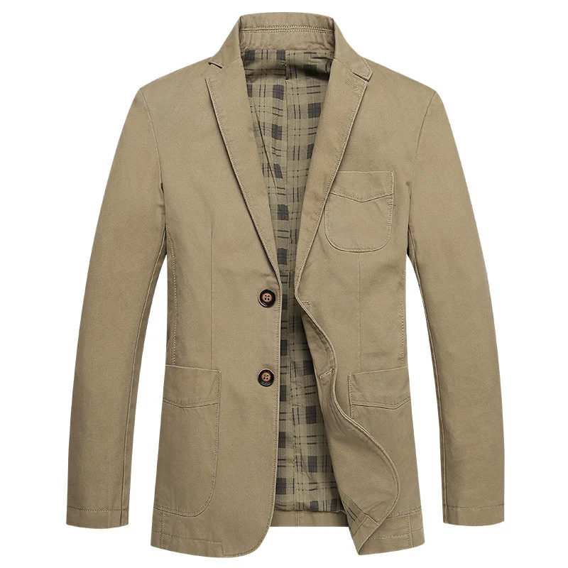 Herren legeres Canvas-Sakko mit aufgesetzten Taschen und kariertem Innenfutter Drune