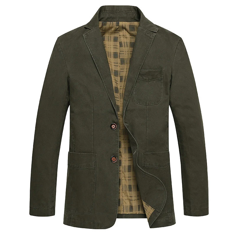 Herren legeres Canvas-Sakko mit aufgesetzten Taschen und kariertem Innenfutter Drune