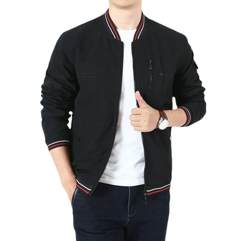 Herren Leichter Bomberblouson im Retro‑Sportstil mit geripptem Kragen und Reißverschluss‑Taschendetail Drune