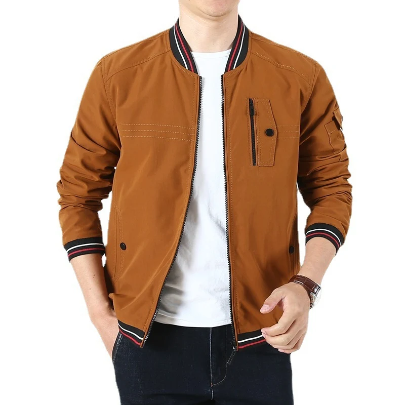 Herren Leichter Bomberblouson im Retro‑Sportstil mit geripptem Kragen und Reißverschluss‑Taschendetail Drune