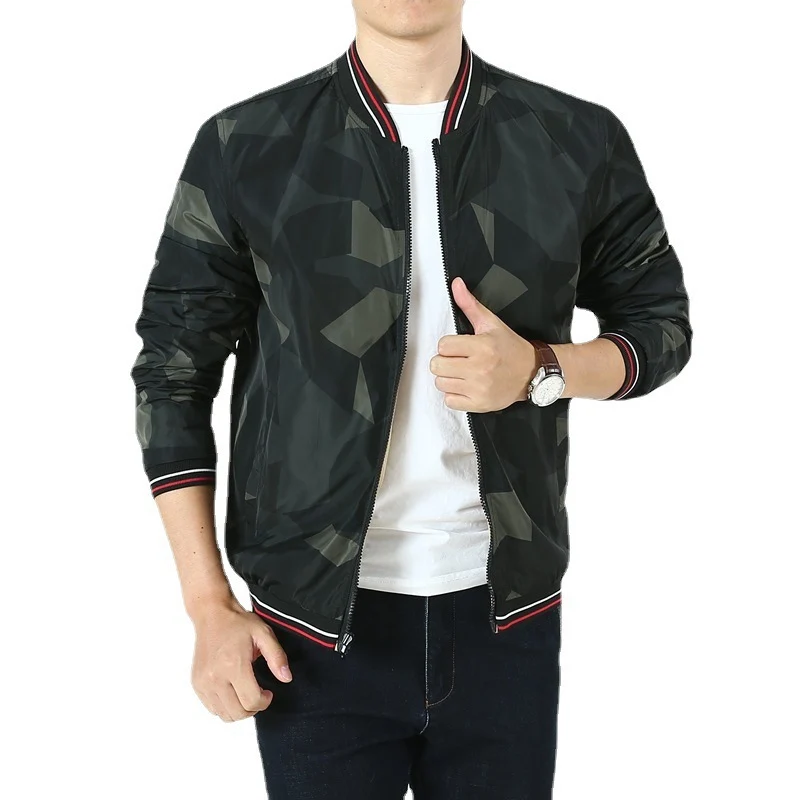 Herren Leichter Bomberblouson im Retro‑Sportstil mit geripptem Kragen und Reißverschluss‑Taschendetail Drune