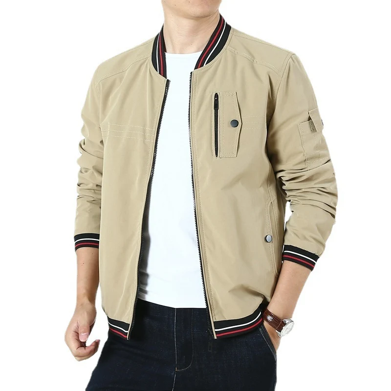 Herren Leichter Bomberblouson im Retro‑Sportstil mit geripptem Kragen und Reißverschluss‑Taschendetail Drune