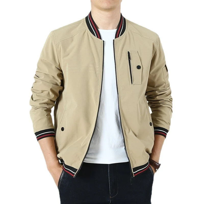 Herren Leichter Bomberblouson im Retro‑Sportstil mit geripptem Kragen und Reißverschluss‑Taschendetail Drune
