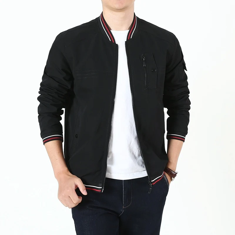 Herren Leichter Bomberblouson im Retro‑Sportstil mit geripptem Kragen und Reißverschluss‑Taschendetail Drune