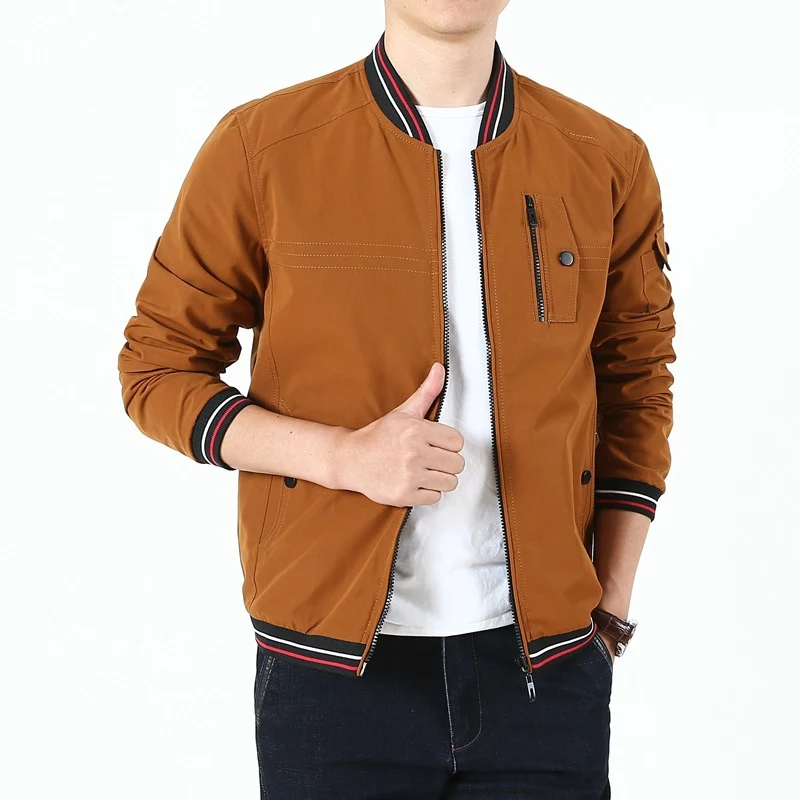 Herren Leichter Bomberblouson im Retro‑Sportstil mit geripptem Kragen und Reißverschluss‑Taschendetail Drune