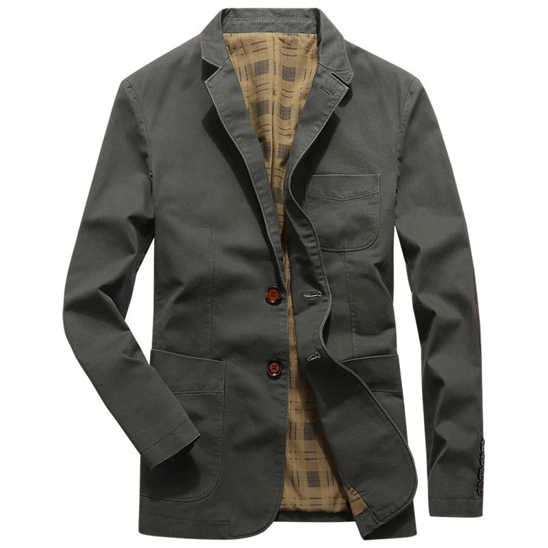 Herren Leichter Baumwoll‑Sakko im Casual‑Look mit kariertem Innenfutter Drune