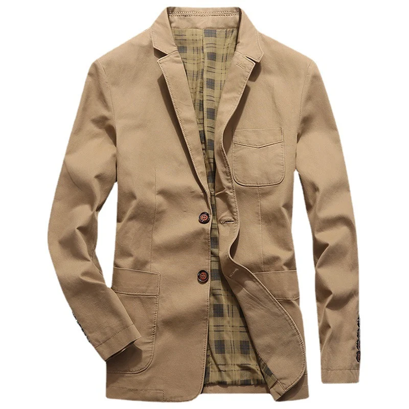 Herren Leichter Baumwoll‑Sakko im Casual‑Look mit kariertem Innenfutter Drune
