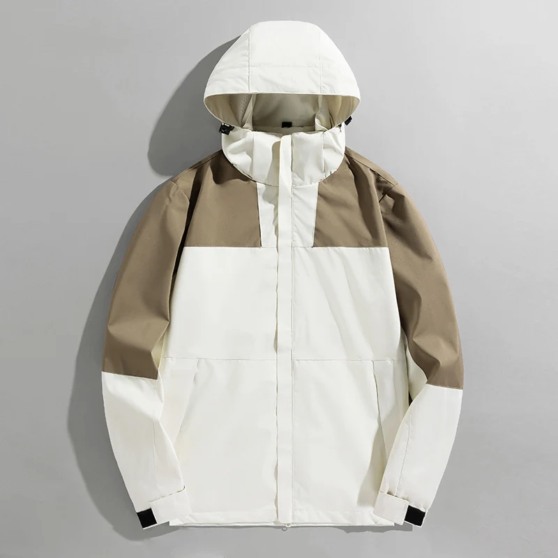 Herren leichte zweifarbige Softshell Outdoorjacke mit Kapuze, wind- und wasserabweisender Shell und Reißverschlusstaschen Drune