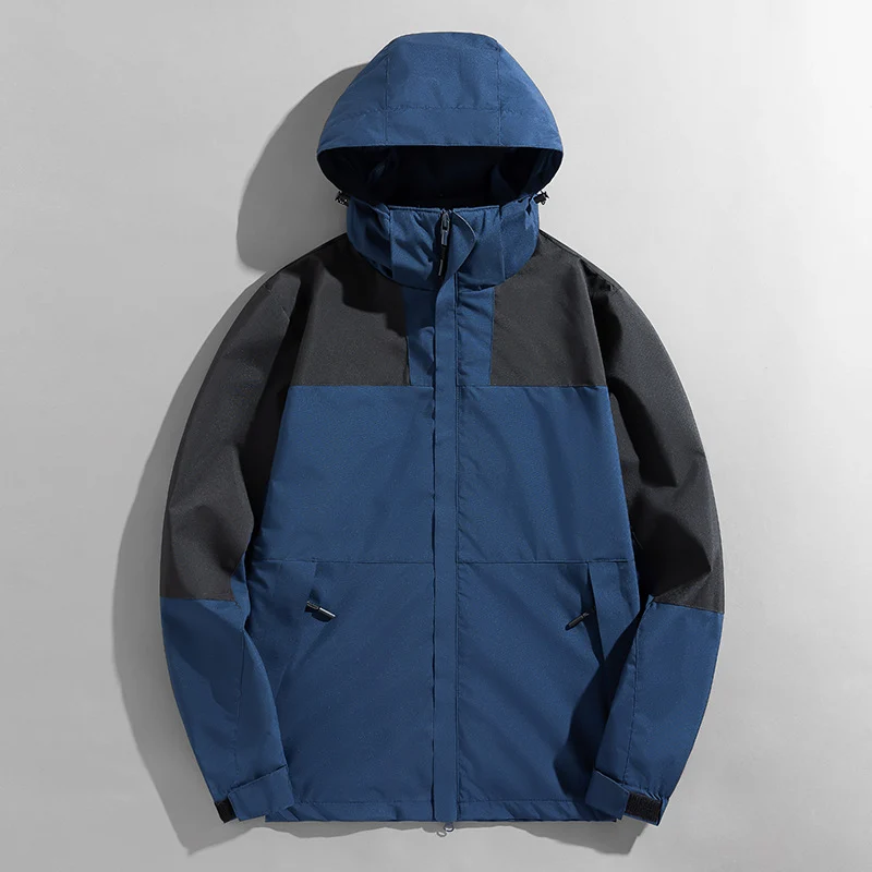 Herren leichte zweifarbige Softshell Outdoorjacke mit Kapuze, wind- und wasserabweisender Shell und Reißverschlusstaschen Drune
