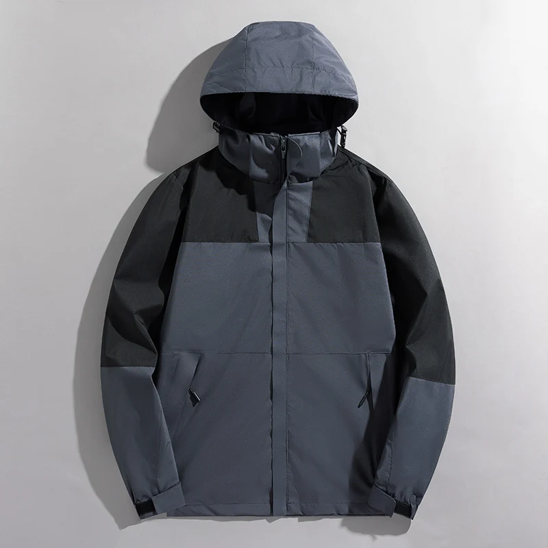 Herren leichte zweifarbige Softshell Outdoorjacke mit Kapuze, wind- und wasserabweisender Shell und Reißverschlusstaschen Drune