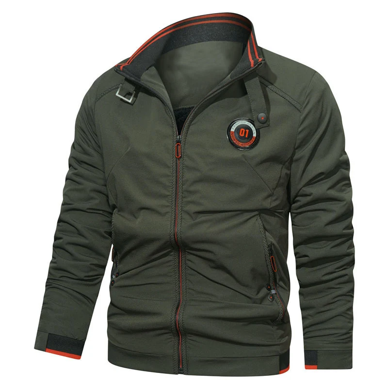 Herren leichte Zipjacke mit Stehkragen, sportiven Kontrastdetails und Reißverschlusstaschen Drune