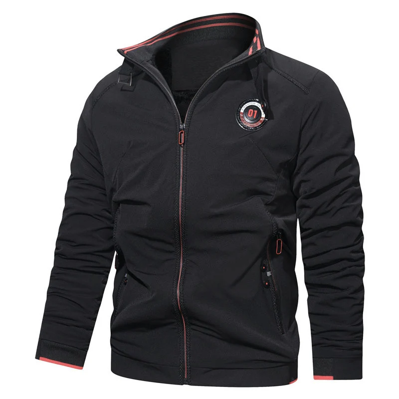 Herren leichte Zipjacke mit Stehkragen, sportiven Kontrastdetails und Reißverschlusstaschen Drune