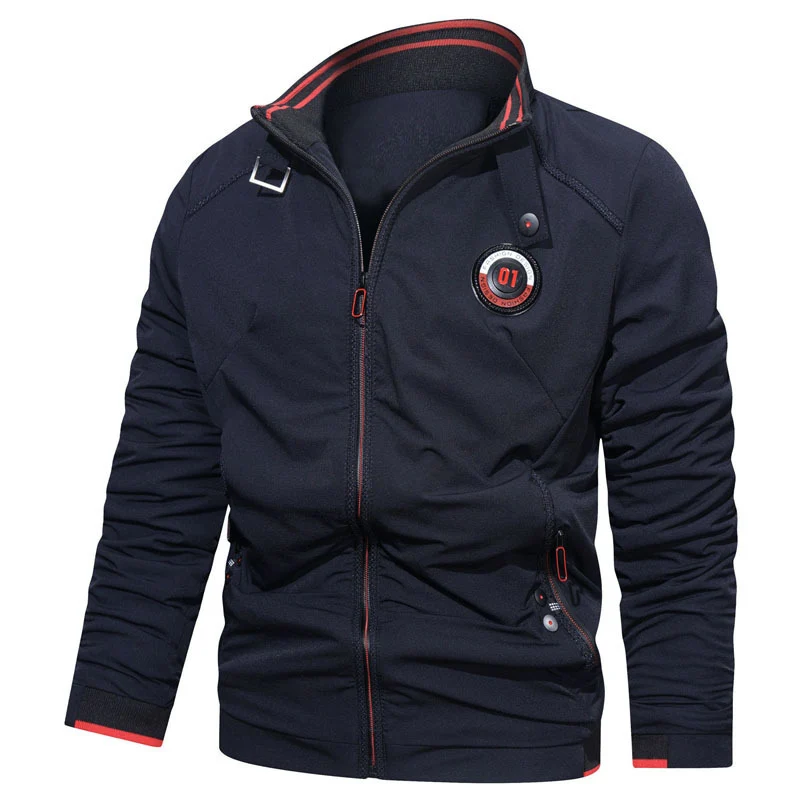 Herren leichte Zipjacke mit Stehkragen, sportiven Kontrastdetails und Reißverschlusstaschen Drune
