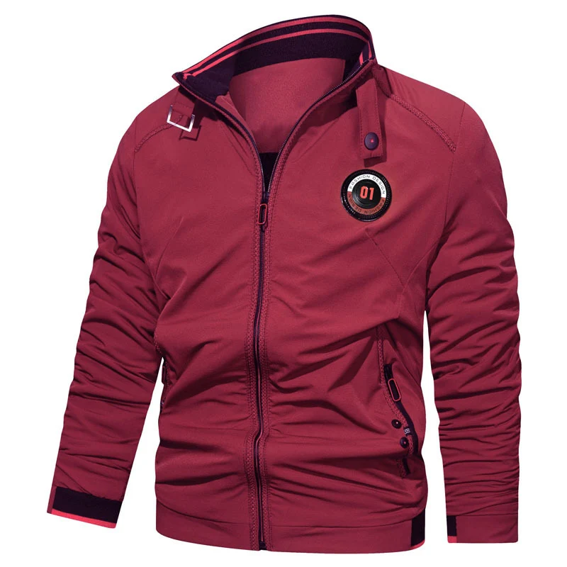 Herren leichte Zipjacke mit Stehkragen, sportiven Kontrastdetails und Reißverschlusstaschen Drune