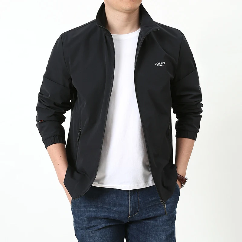 Herren leichte Zip-Übergangsjacke mit hohem Stehkragen und Reißverschlusstaschen Drune