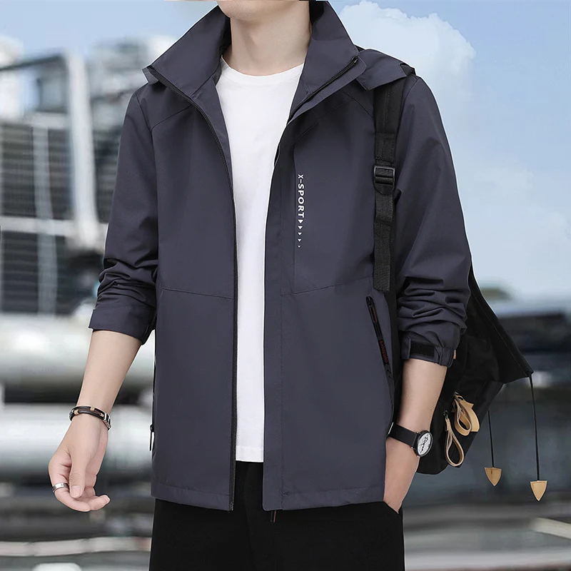 Herren leichte winddichte Sport-Hoodiejacke mit Kapuze, atmungsaktivem Material und verdecktem Reißverschluss Drune