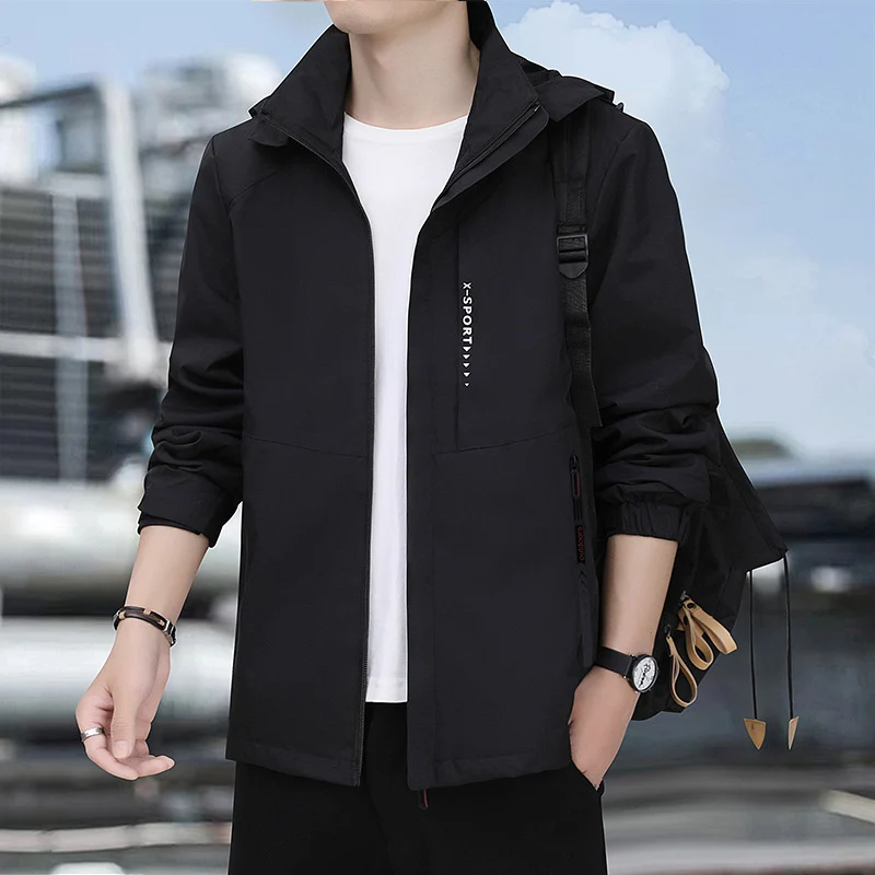 Herren leichte winddichte Sport-Hoodiejacke mit Kapuze, atmungsaktivem Material und verdecktem Reißverschluss Drune