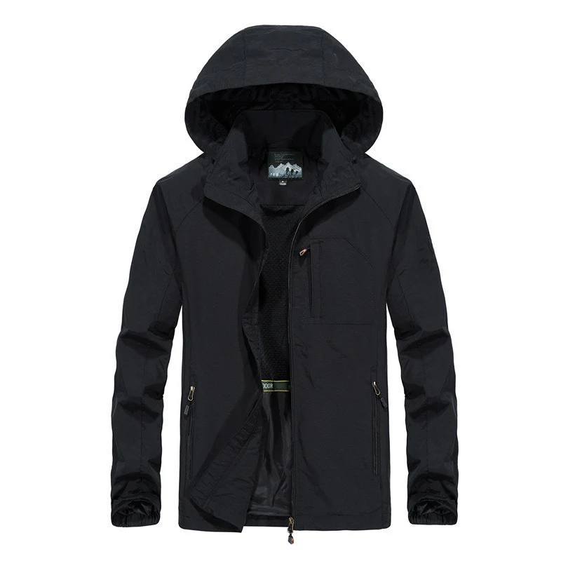 Herren Leichte windabweisende Softshell-Outdoorjacke mit Kapuze, Mesh-Futter und Multifunktionstaschen Drune