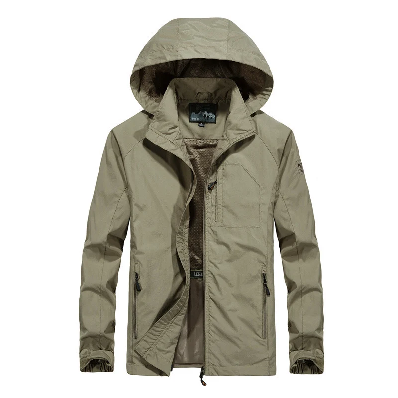 Herren Leichte windabweisende Softshell-Outdoorjacke mit Kapuze, Mesh-Futter und Multifunktionstaschen Drune