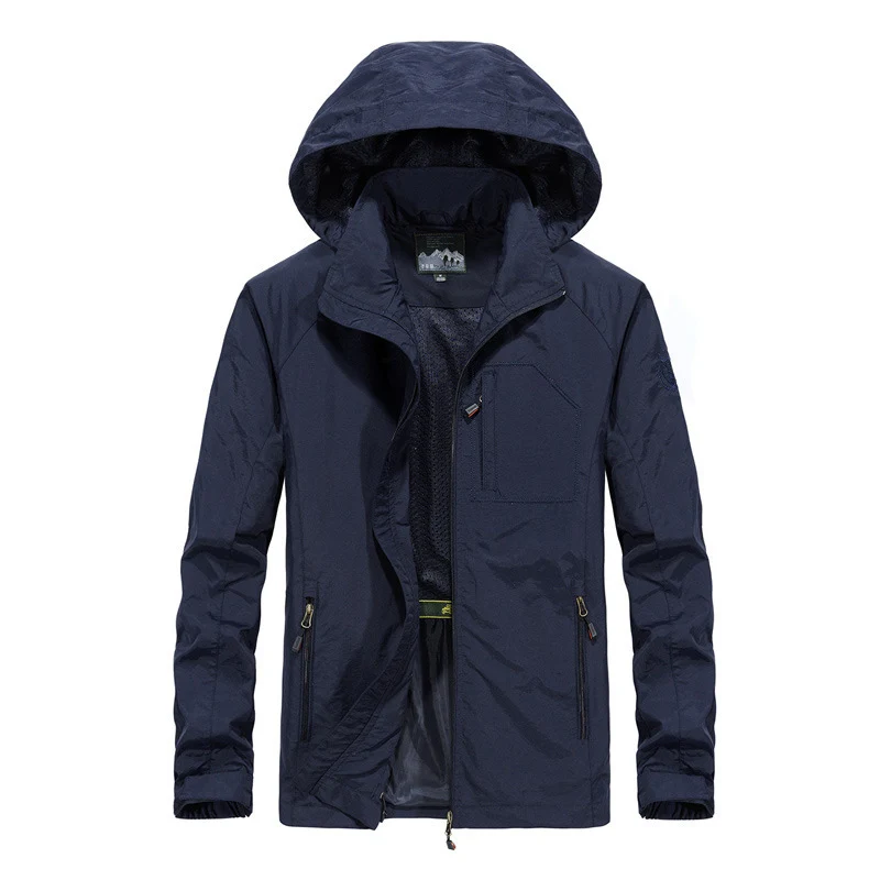 Herren Leichte windabweisende Softshell-Outdoorjacke mit Kapuze, Mesh-Futter und Multifunktionstaschen Drune
