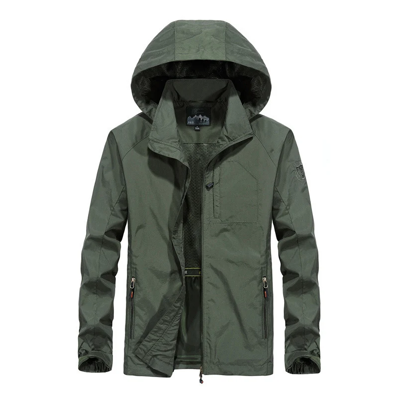 Herren Leichte windabweisende Softshell-Outdoorjacke mit Kapuze, Mesh-Futter und Multifunktionstaschen Drune