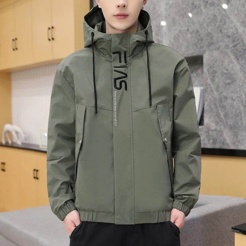 Herren leichte wind- und wasserabweisende Kapuzen-Utility-Jacke mit verdecktem Reißverschluss Drune