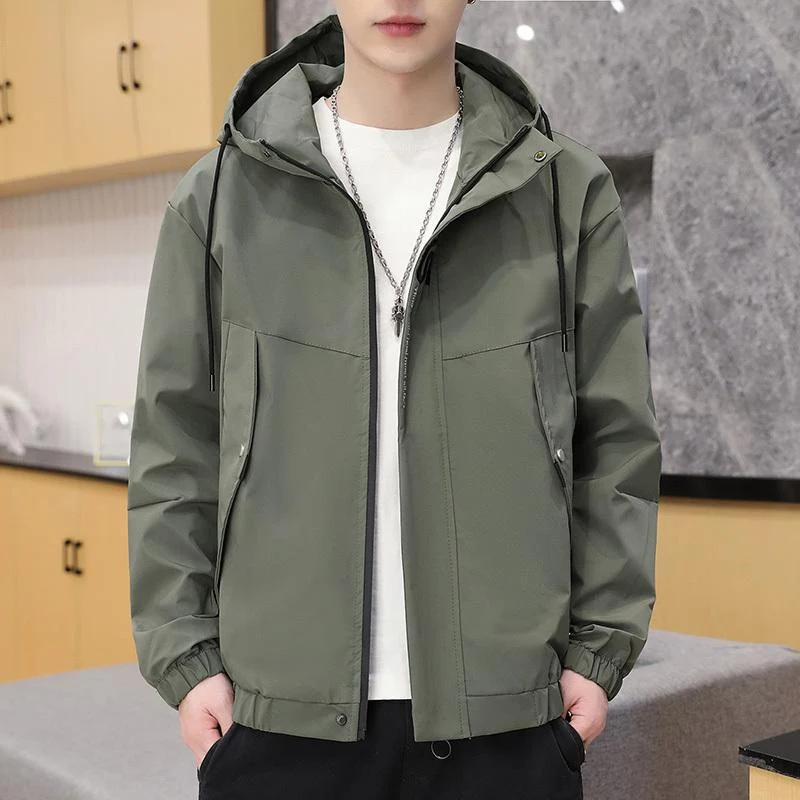 Herren leichte wind- und wasserabweisende Kapuzen-Utility-Jacke mit verdecktem Reißverschluss Drune