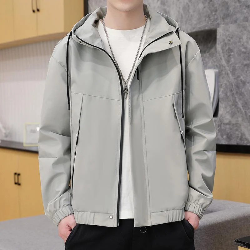Herren leichte wind- und wasserabweisende Kapuzen-Utility-Jacke mit verdecktem Reißverschluss Drune