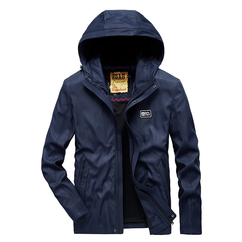 Herren leichte wasserabweisende Softshelljacke mit Kapuze, winddichtem Schnitt und Reißverschlusstaschen Drune