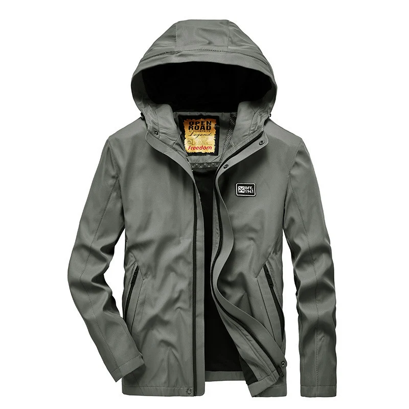 Herren leichte wasserabweisende Softshelljacke mit Kapuze, winddichtem Schnitt und Reißverschlusstaschen Drune