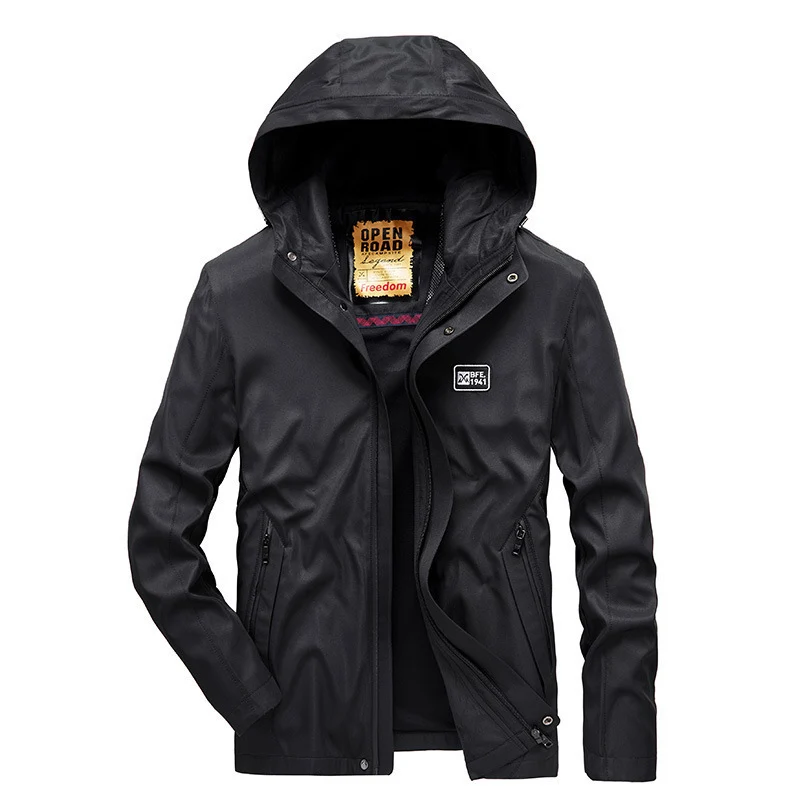 Herren leichte wasserabweisende Softshelljacke mit Kapuze, winddichtem Schnitt und Reißverschlusstaschen Drune