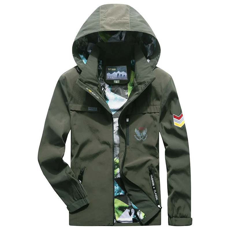 Herren leichte wasserabweisende Softshell-Kapuzenjacke mit Reißverschlusstaschen und Ärmeldetail Drune