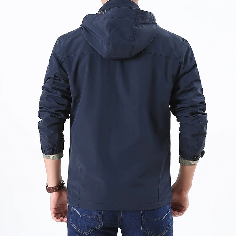 Herren leichte wasserabweisende Softshell-Kapuzenjacke mit Reißverschlusstaschen und Ärmeldetail Drune