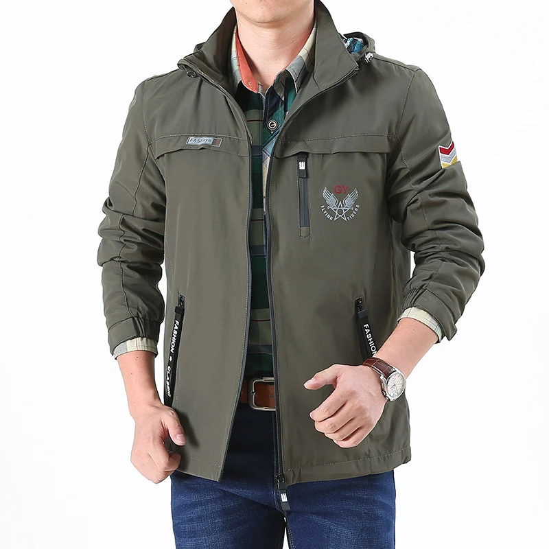 Herren leichte wasserabweisende Softshell-Kapuzenjacke mit Reißverschlusstaschen und Ärmeldetail Drune