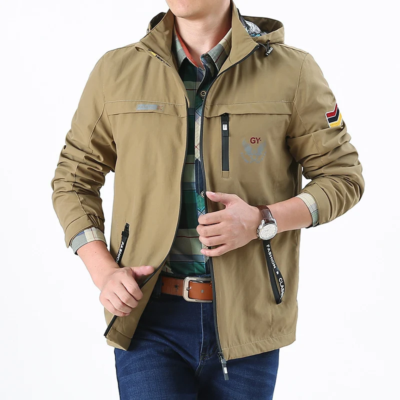 Herren leichte wasserabweisende Softshell-Kapuzenjacke mit Reißverschlusstaschen und Ärmeldetail Drune