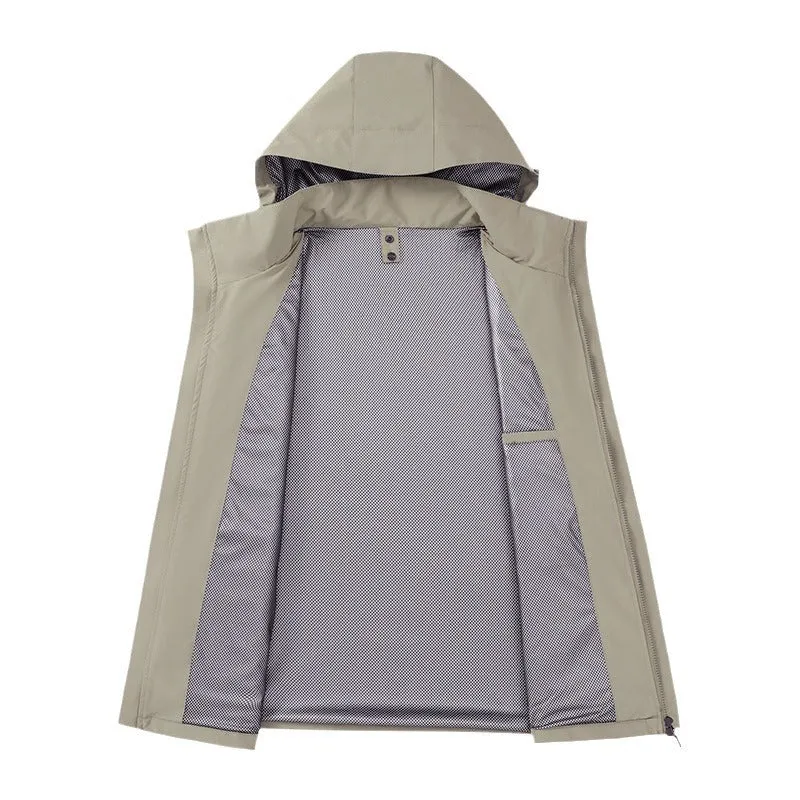 Herren leichte wasserabweisende Fieldjacke mit Kapuze und Multifachtaschen Drune