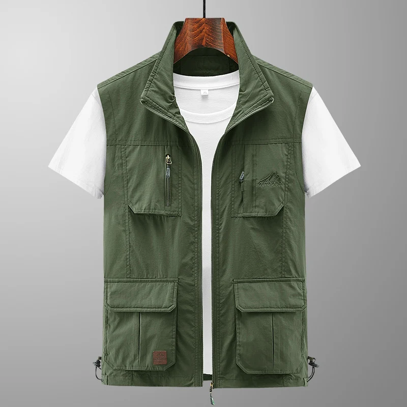 Herren Leichte Utility-Weste mit Stehkragen, Reißverschluss‑Front und Mehrfach‑Zip‑Taschen Drune