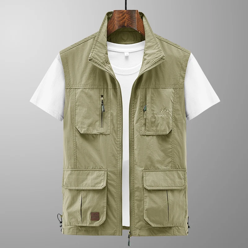 Herren Leichte Utility-Weste mit Stehkragen, Reißverschluss‑Front und Mehrfach‑Zip‑Taschen Drune