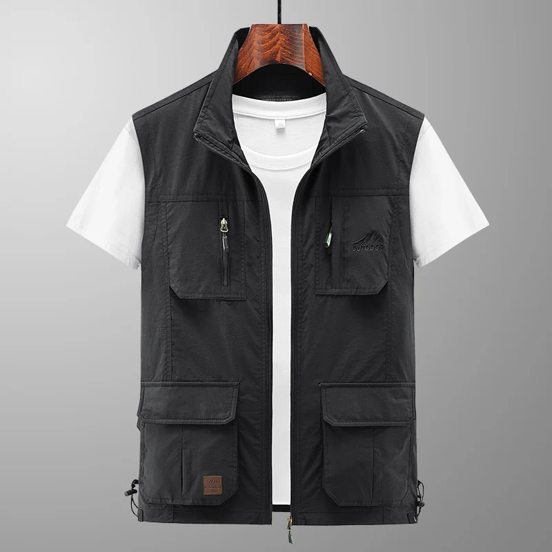 Herren Leichte Utility-Weste mit Stehkragen, Reißverschluss‑Front und Mehrfach‑Zip‑Taschen Drune